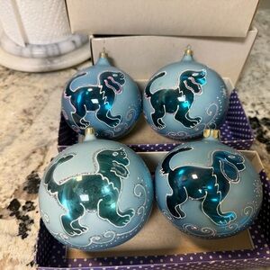 4 Vtg St Peters Handmade Blown Glass Christmas Ornaments Balls From Russia Box